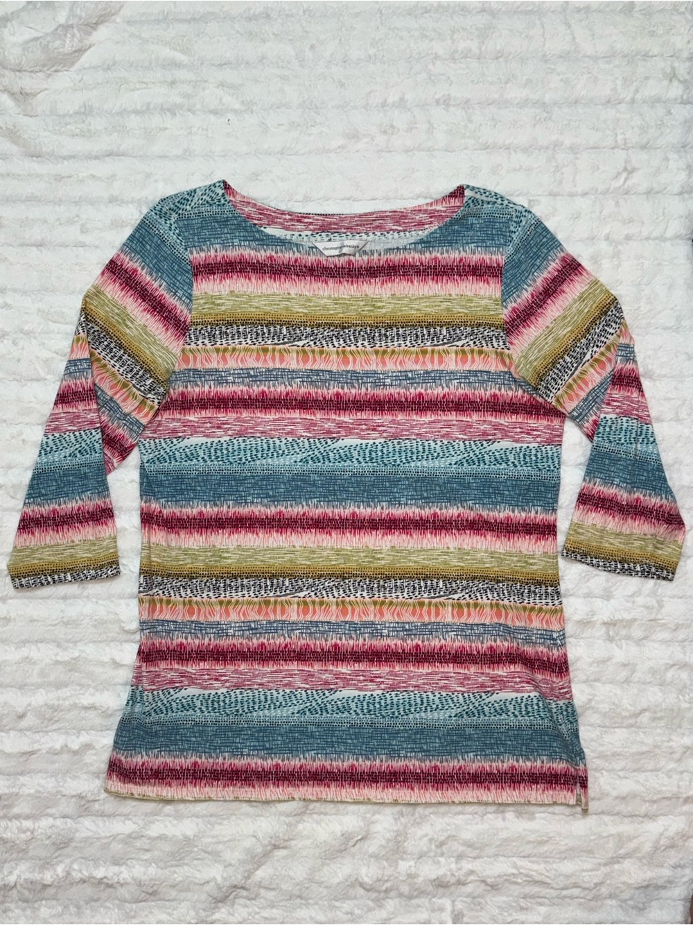 Christopher & Banks Multicolor Striped Knit Top - Teal, Pink & Olive